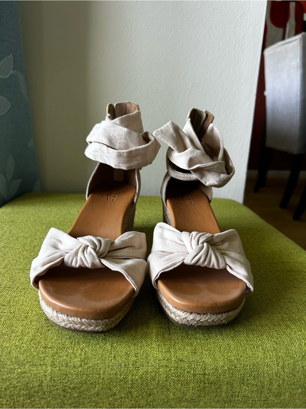 UGG Beige Knot Espadrille Wedge Sandals